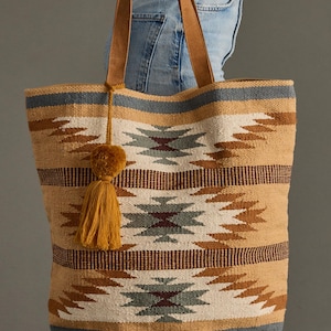 Brown, Rust & Teal Western Tote | Aztec Inspired Tote | Western Inspired Tote | Travel Bag | Fall Tote Bag | Western Bag | Neutral Tote Bag