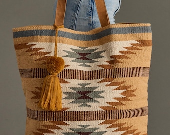 Brown, Rust & Teal Western Tote | Aztec Inspired Tote | Western Inspired Tote | Travel Bag | Fall Tote Bag | Western Bag | Neutral Tote Bag