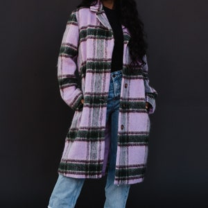 Purple, Green & Tan Plaid Coat Women's Long Plaid Coat Women's Long Plaid Jacket Winter Coat Fully Lined Coat Statement Coat image 4