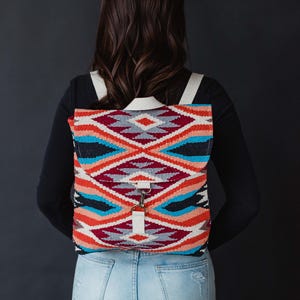 Red, Blue, Orange & Cream Western Backpack | Aztec Inspired Backpack | Colorful Backpack | Statement Backpack | Everyday Backpack