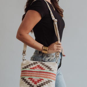 Beige, Brown & Red Aztec Crossbody | Aztec Inspired Crossbody | Spring Crossbody Bag | Summer Crossbody Bag | Everyday Bag | Removable Strap