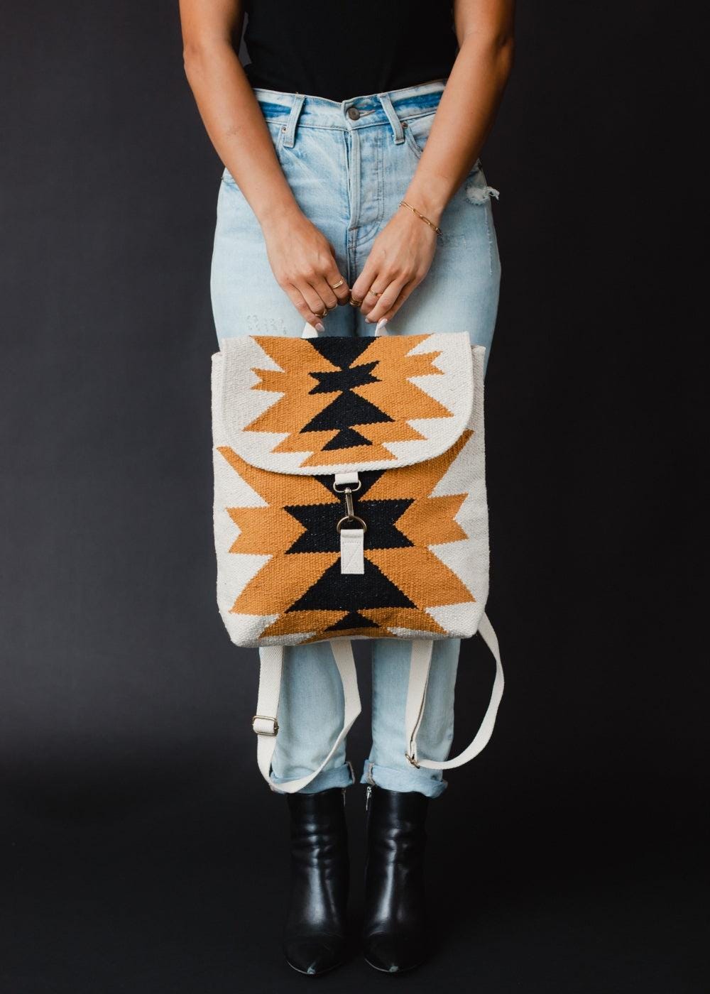 Cream, Camel & Black Western Backpack | Aztec Inspired Bag - Etsy