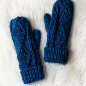 Blue Cable Knit Mittens Fleece Lined Mittens Women's Mittens Cable Knit Mittens Winter Mittens Women's Winter Accessories image 3