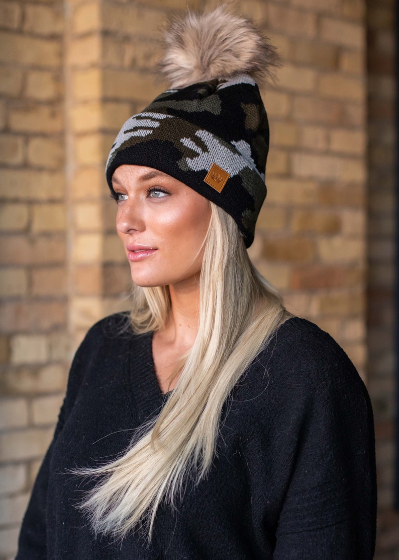 Green Camo Pom Hat Camo Winter Hat Winter Accessories Etsy
