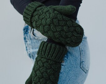 Dark Green Knit Mittens | Fleece Lined Mittens | Women's Mittens | Winter Accessories | Cable Knit Mittens | Winter Mittens