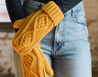 Mustard Cable Knit Mittens | Fleece Lined Mittens | Cable Knit Mittens | Women's Mittens | Winter Mittens | Women's Winter Accessories