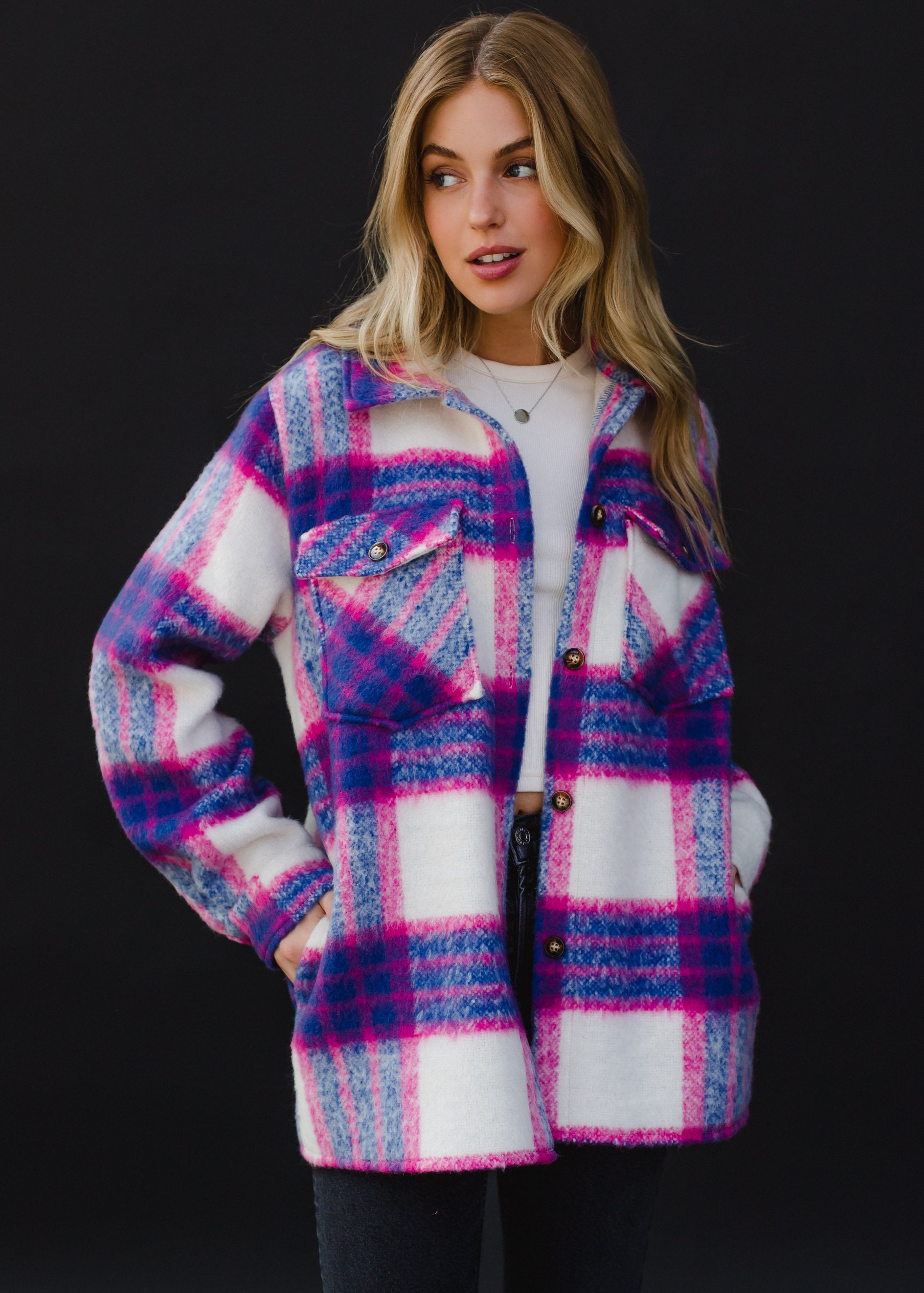 Blue, Pink & White Plaid Jacket | Colorful Plaid Jacket