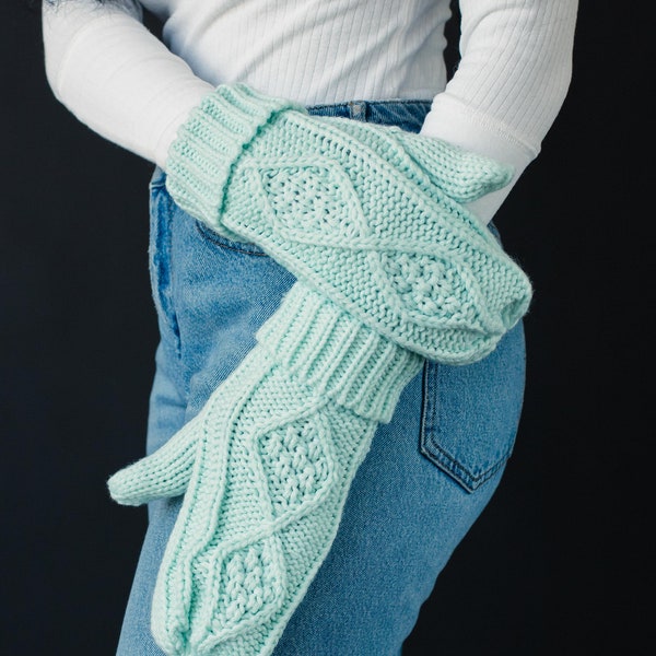 Mint Cable Knit Mittens | Fleece Lined Mittens | Winter Accessories | Women's Cable Knit Mittens | Mint Green Mittens | Women's Mittens