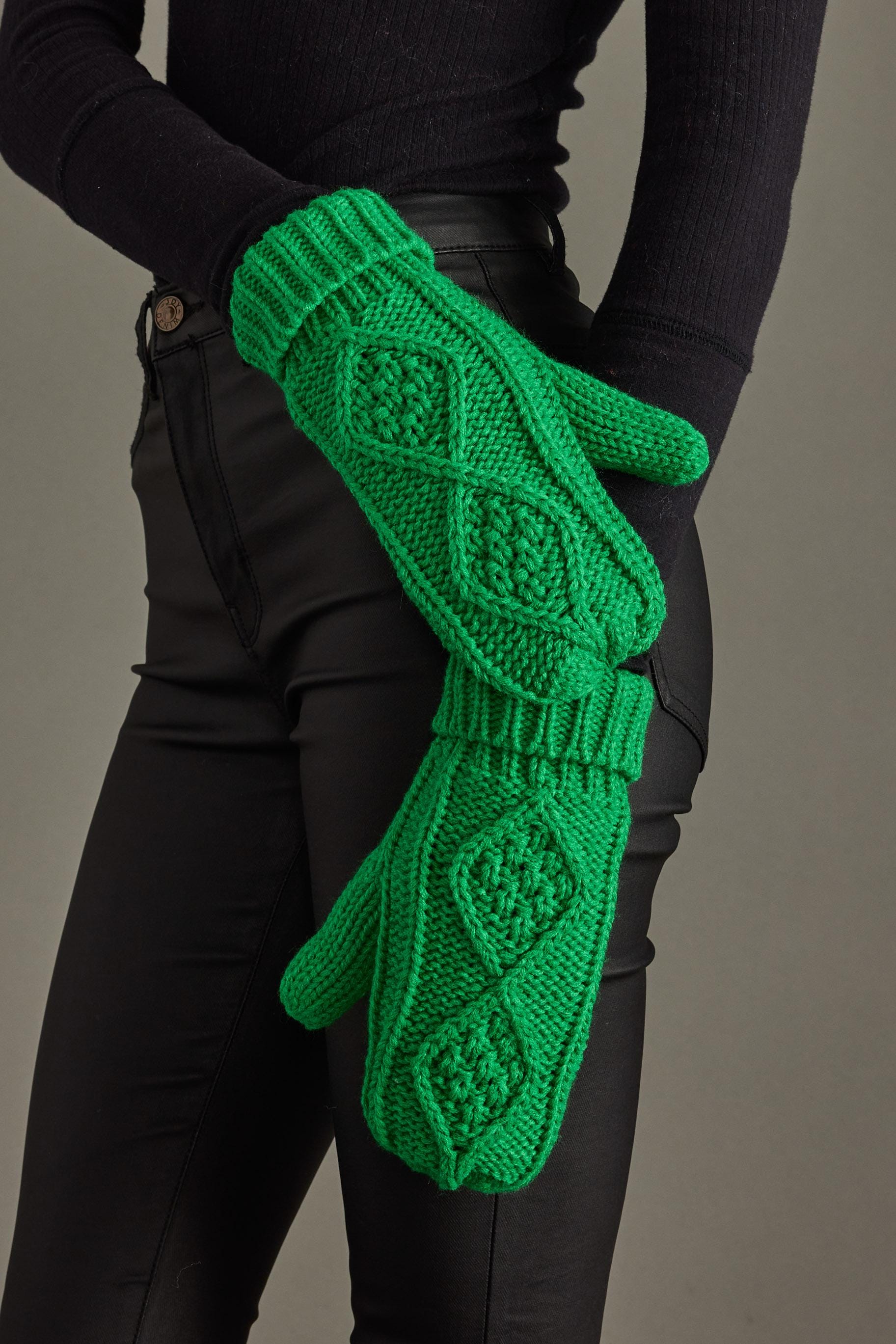 Bright Green Cable Knit Mittens | Fleece Lined Mittens | Women's Knit Mittens | Christmas Mittens | Winter Accessories | Green Knit Mittens