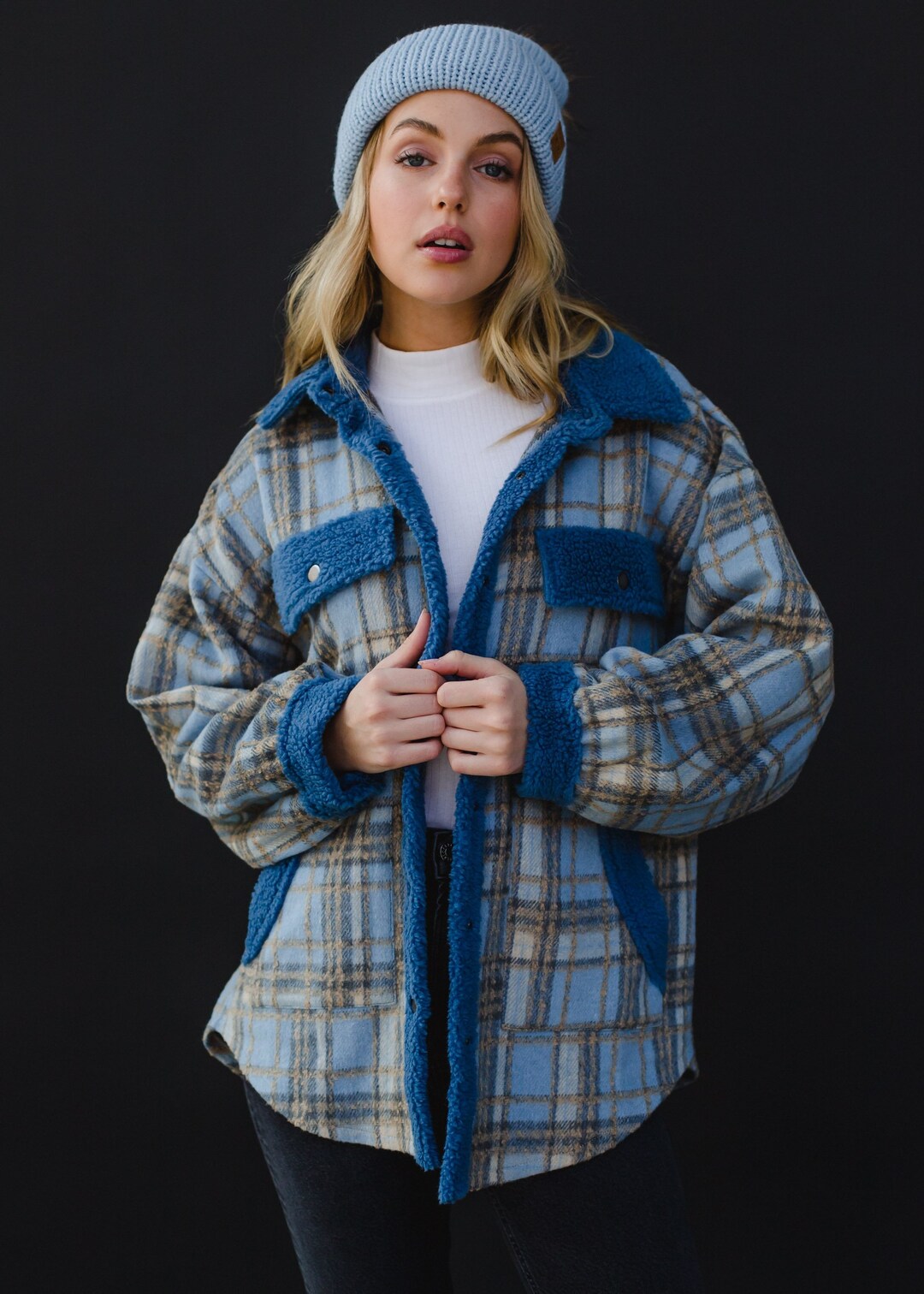 Blue, Tan & Gray Plaid Jacket Plaid Lightweight Jacket Women's