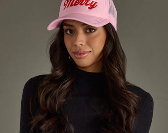 Pink Merry Trucker Hat | Christmas Trucker Hat
