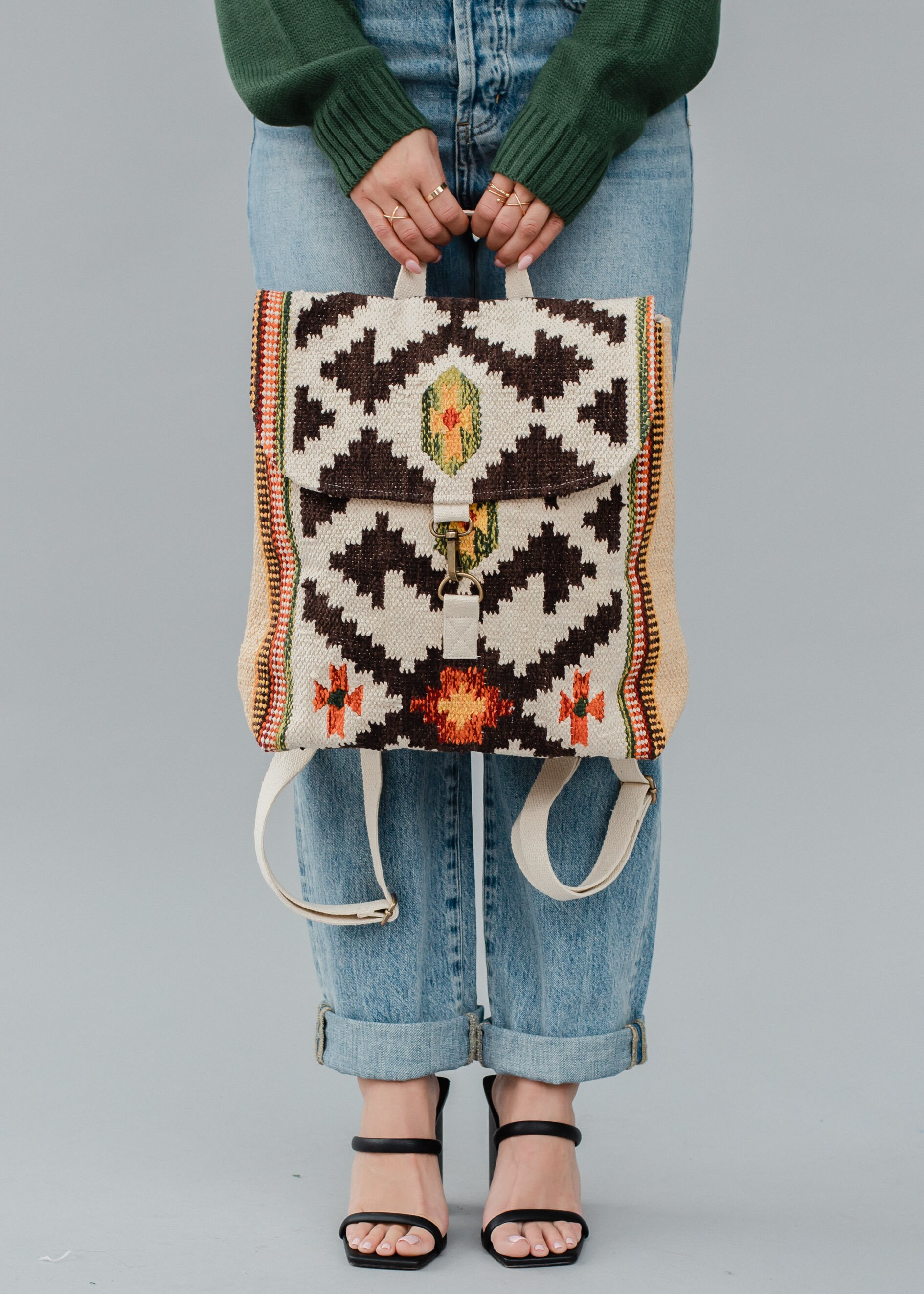 Panache Apparel Co. Tan & Brown Aztec Backpack Tan & Cream Western Backpack | Aztec Inspired Backpack - Etsy main image 3