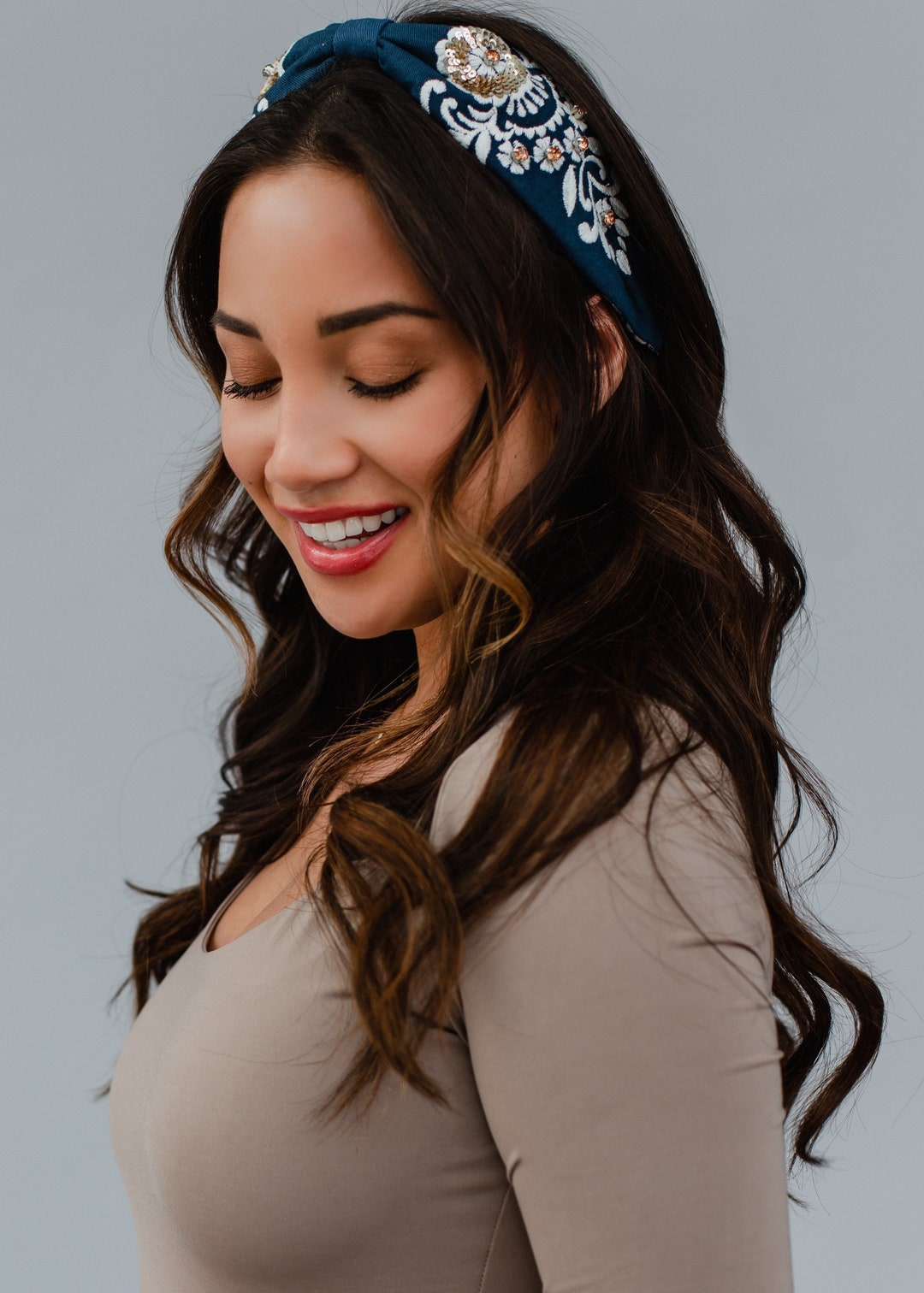 Navy Embellished Headband Embellished Headband Embroidered Etsy