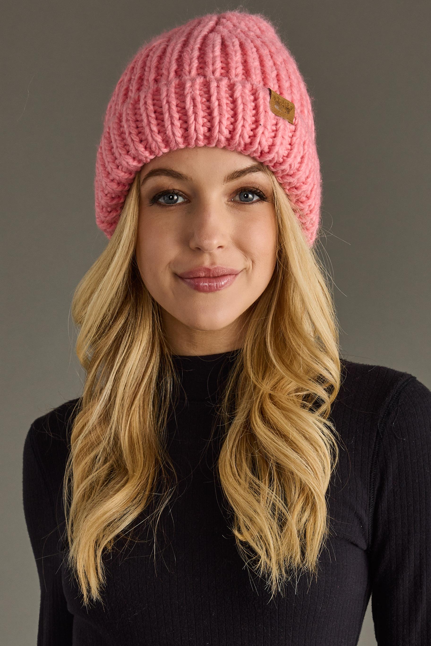 Women’s Light Pink Winter Fleece-Lined Chunky Knit Beanie Snow Hat Cap Pink Chunky Knit Beanie | Women main image 2