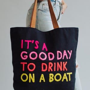 Navy Drink On A Boat Tote | Vacation Tote Bag