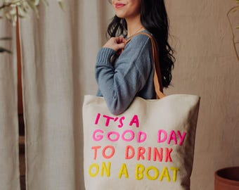 Cream Drink On A Boat Tote | Vacation Tote Bag