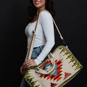 Tan & Multicolored Aztec Duffel Aztec Inspired Duffel Bag Summer Duffel Bag Spring Duffel Bag Weekender Bag Travel Duffel Bag image 5