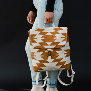 Light Brown & Cream Aztec Backpack Aztec Inspired Backpack Neutral Aztec Backpack Western Backpack Women's Aztec Backpack image 4