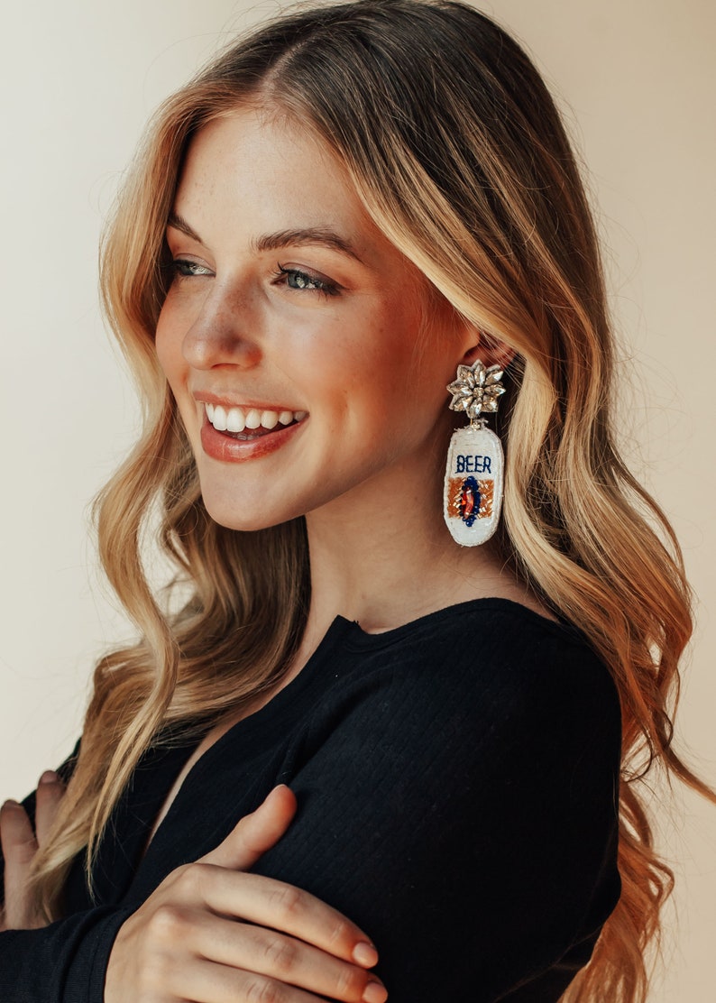 Beaded Beer Statement Earrings Beaded Earrings Beer Etsy