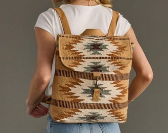Brown, Rust & Teal Western Backpack | Aztec Inspired Bag