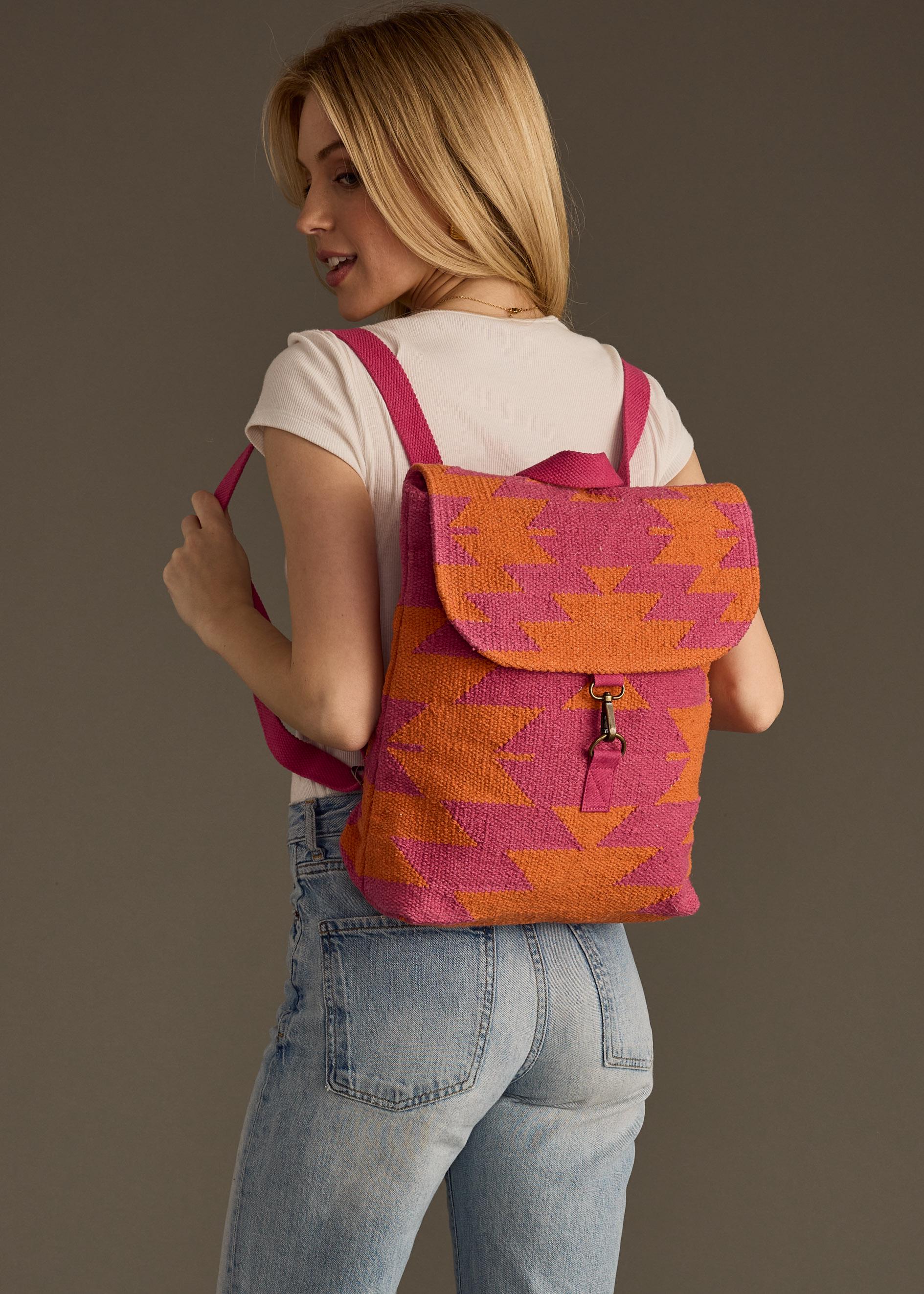 Orange & Bright Pink Western Backpack | Aztec Inspired 