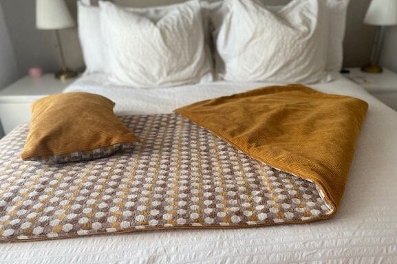 Édredon Réversible en Velours Jaune Moutarde