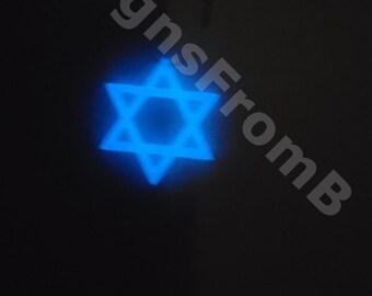 2.4" Point to point Star of David Necklace. White / Blue Glow in the Dark.