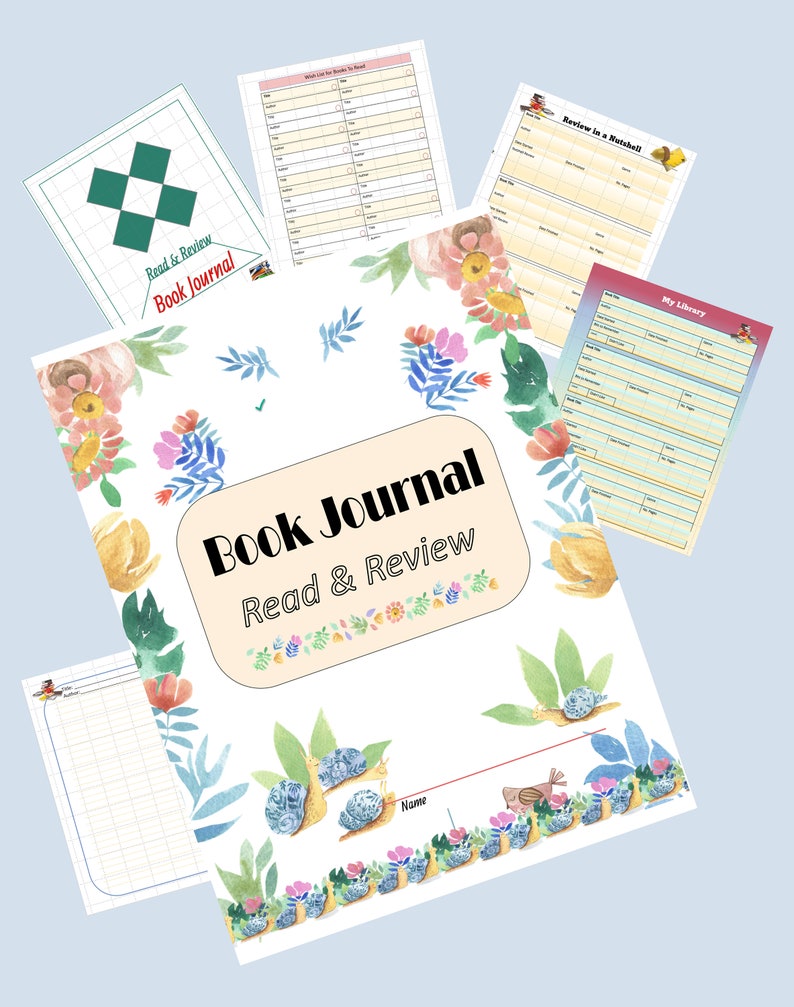 Printable Readers' Book Journal for preparing and tracking reading and reviews.  Choice of covers for your journal, pages for review notes, list your library and books you wish to read. Prints well in color or grayscale.