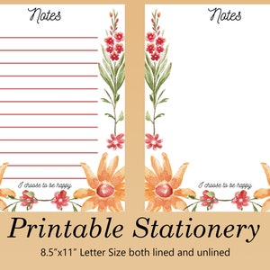 Floral Printable Stationery, Digital Download, Letter Paper, Letter Size, Instant Download, 8.5x11, Writing Paper, Note Taking, Notes, Paper