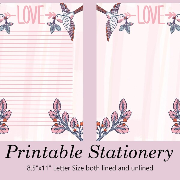love letter paper design pdf Floral Printable Stationery, Love Birds, Pink, Instant Download, Digital Download, Writing Paper, Letter Paper, Letter Size, 8.5x11, Notes