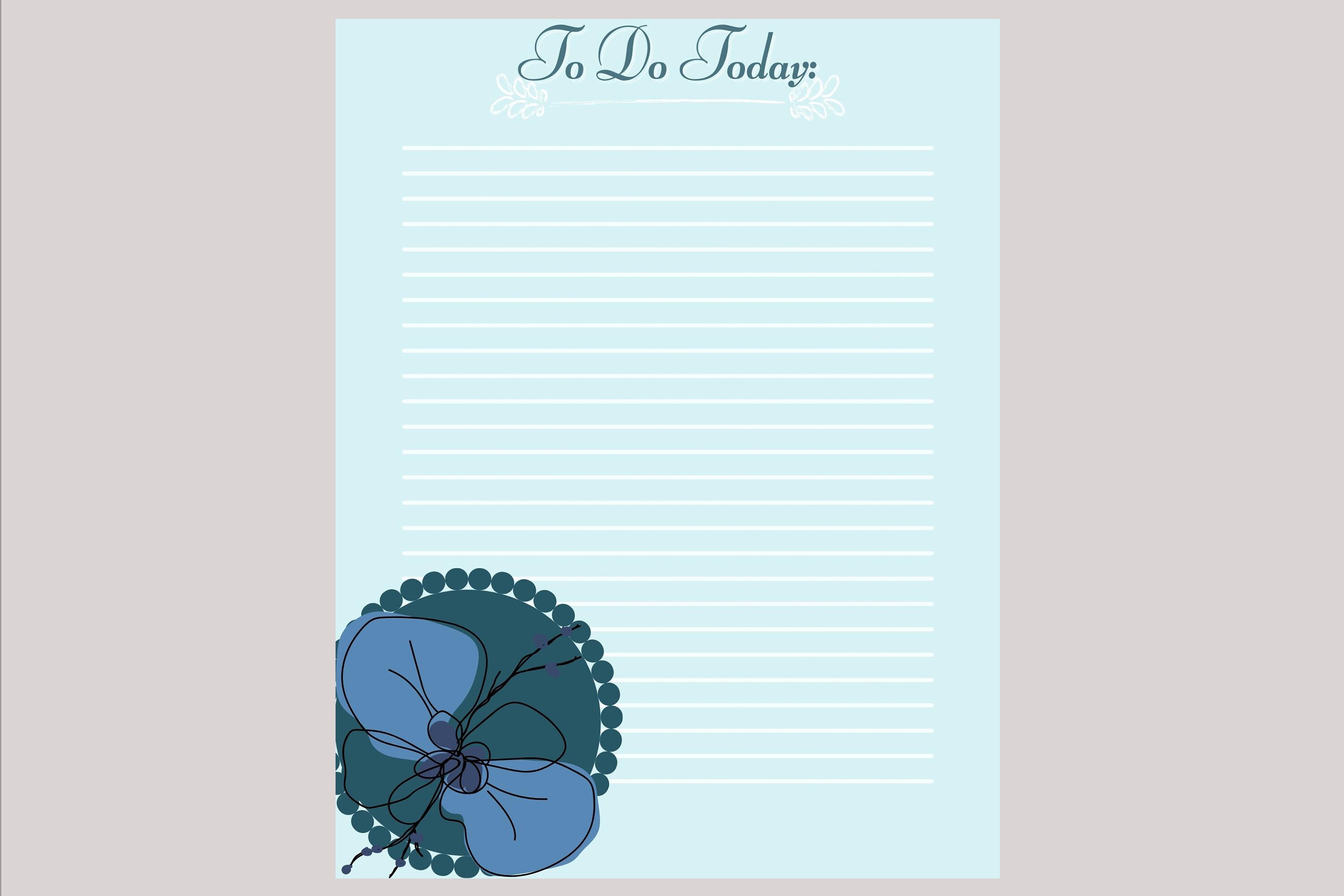 Flower Notes, Pink Flower Printable Stationery, Blue Flower, Instant ...