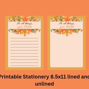 Papelería imprimible de otoño, descarga digital, tamaño carta, descarga instantánea, 8,5 x 11, juego de papelería, Acción de Gracias, calabaza, hojas, otoño