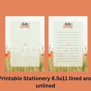 Spring Stationery, Watercolor, Floral Printable Stationery, Digital Download, Letter Paper, Letter Size, Instant Download, 8.5x11, Notes