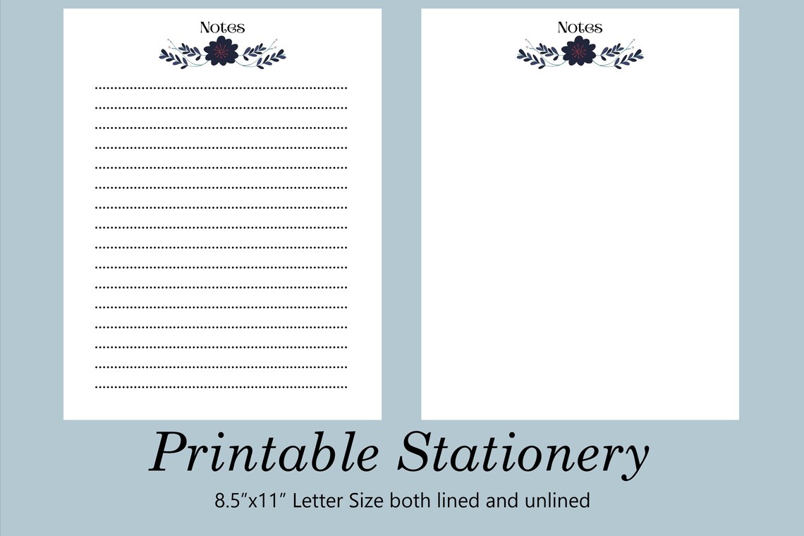 Navy Flower, Floral, Printable Stationery, Digital Download, Instant ...