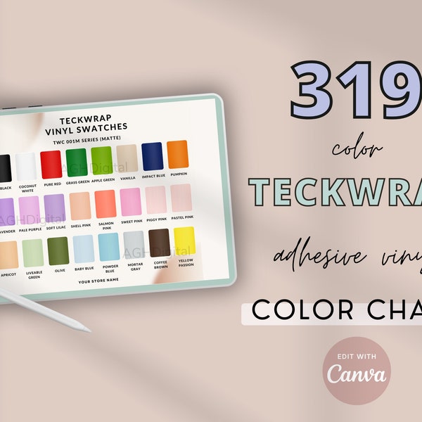UPDATED 11/22 Teckwrap Color Chart, Teckwrap Vinyl Color Chart, Canva Template, Silhouette, Cricut, Color Sample, Vinyl Color Swatches