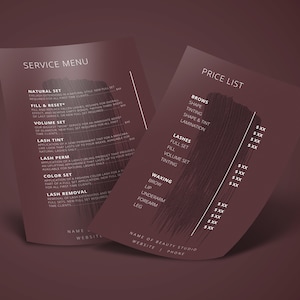 Preislistenvorlage, Preisliste für Salon, Preislistenvorlage, Servicelistenvorlage, Servicemenü, Rack Card, Kosmetikerin, Minimalist Card