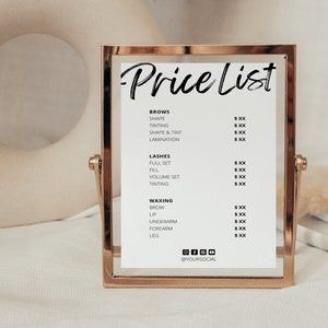 Price List Template, Price List for Salon, Pricing Sheet, Service List Template, Service Menu, Salon Rack Card, Minimalist Card