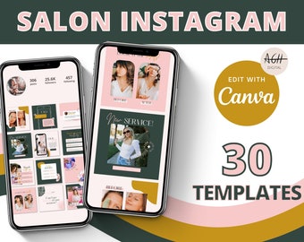 30 Beauty Salon Instagram Templates, Canva Template, Instagram Posts, Beauty, Social Media, Lash, Nail Tech, Hair Stylist, Salon Suite, IG