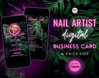 Nail Tech Visitenkarte, Tropical Salon Digitale Visitenkarte, Nagelkünstler Vorlagen, Manikürist Digitale Visitenkartenvorlage, Nagelstudio