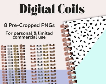 Realistic Digital Planner Coils, Spirals, Metallic Gold, Silver, Rose Gold, Bronze, Binder Ring, GoodNotes Notebook, Spiral Bound PNG, PNGs