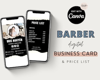 Barber Digital Business Card, Barber Business Card, Grooming Templates, Haircare Digital Business Card Template, Barbershop, Educator Cards