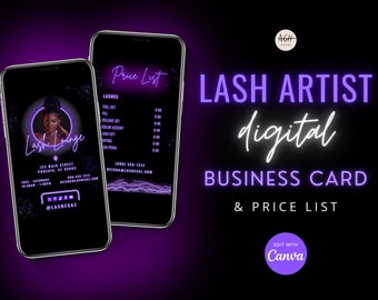 Lash Tech Visitenkarte, Kosmetikerin digitale Visitenkarte, Wimpernkünstler Vorlagen, Hautpflege digitale Visitenkartenvorlage, Lash Studio Neon