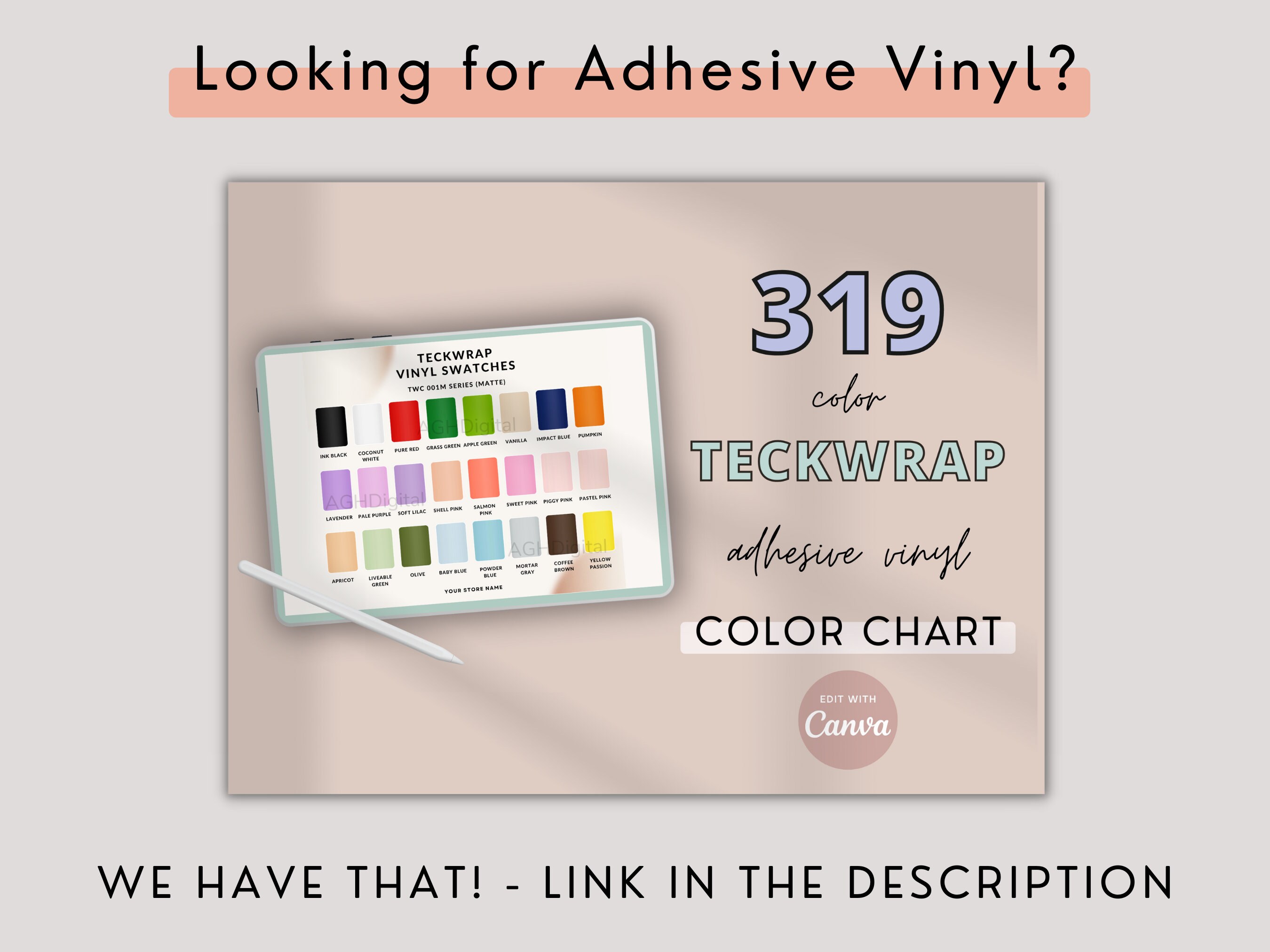 TECKWRAP COLOR CHART Permanent Vinyl Colour Chart, for Small Business,  Editable, Vinyl Colour Options, Printable Colour Chart, Teckwrap 