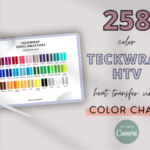 UPDATED Teckwrap HTV Color Chart, Heat Transfer Vinyl Color Chart, Canva, Color Samples, Vinyl Swatches, Tekwrap, Printable, Editable