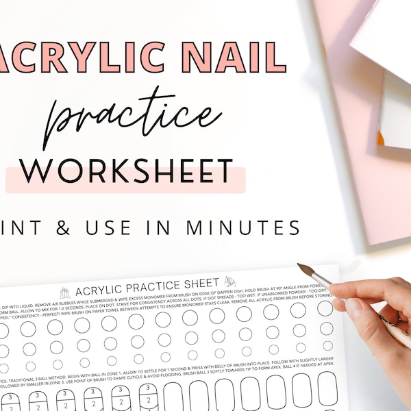 Acrylic Practice Sheet, Nail Liquid & Powder Workbook, Acrylic Mix Ratio Sculpting Worksheet, Nail Tech Practice, Printable Nail Tools