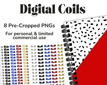 Realistic Digital Planner Coils, Wire-O Spirals, Black, White, Blue, Red, Yellow Binder Ring, GoodNotes Notebook, Spiral Bound PNG, PNGs