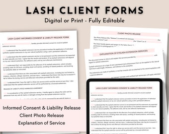 Wimpern-Kundenformulare, Wimpernverlängerungs-Business-Formulare, Wimpernverlängerungen, Kundeneinwilligungsformulare, Fotofreigabe, bearbeitbare digitale Formulare, Haftung