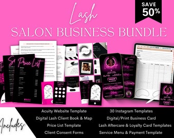 Lash Salon Business Vorlagen, Lash Client Notes Karte, Acuity Vorlage, Instagram Posts, Terminbuch, Preisliste, Visitenkarte, Bundle