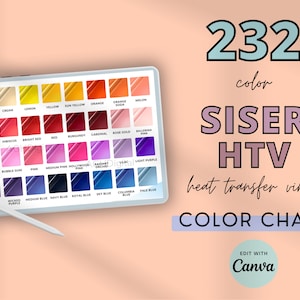 SISER 232 Swatch Vinyl Color Chart, HTV Vinyl Color Chart, Craft Vinyl Color Samples, Swatches, Editable, Printable, Neon, Glitter, Sparkle