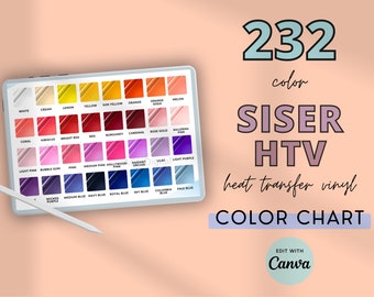 SISER 232 Swatch Vinyl Color Chart, HTV Vinyl Color Chart, Craft Vinyl Color Samples, Swatches, Editable, Printable, Neon, Glitter, Sparkle